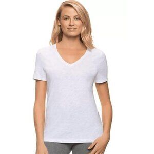 Felina Ladies' V-Neck Slub Tee Relaxed Fit Short Sleeve (White, XX-Large)